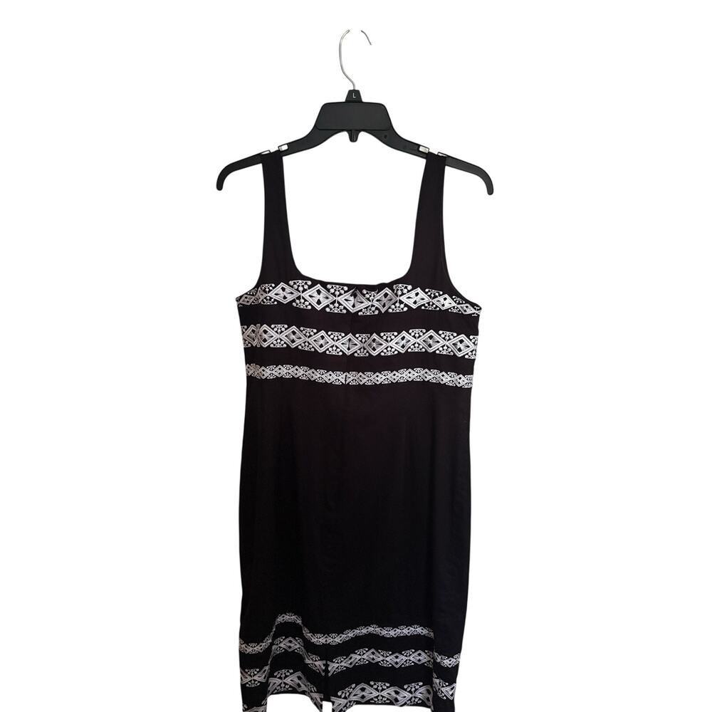 White House Black Market Dress 14 Black White Embroidered Sleeveless Sheath Midi